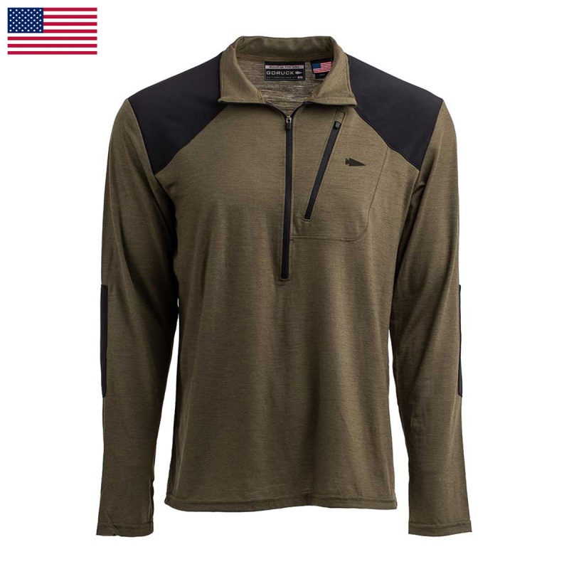 Goruck 24.7 Merino Wool Half Zip Tops Men Green | DE-SPT127385