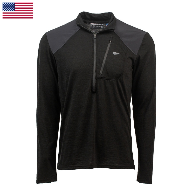 Goruck 24.7 Merino Wool Half Zip Tops Men Black | DE-QDZ094618