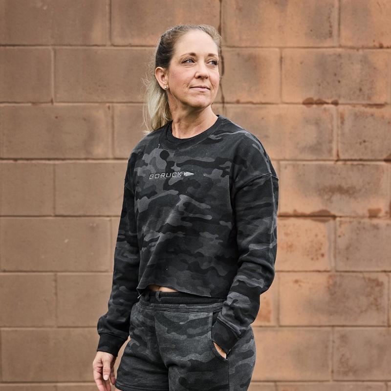 Goruck Cropped Embroidered Sweatshirt Women Black Camo / Dark Grey | DE-OBI706281