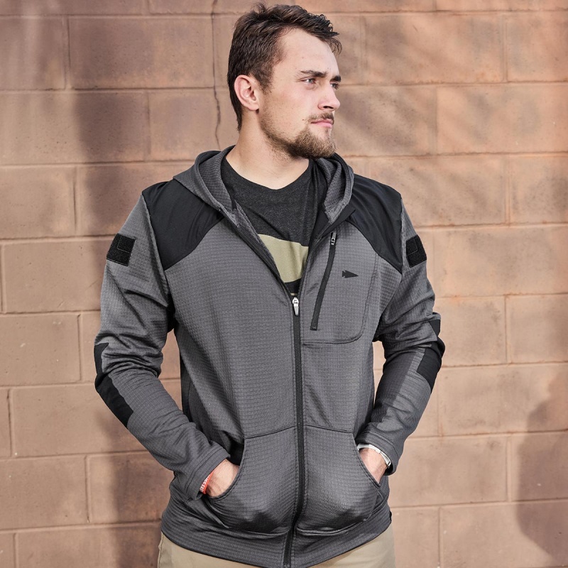 Goruck Indestructible Grid Fleece Full Zip Tops Men Grey / Black | DE-ORN753042