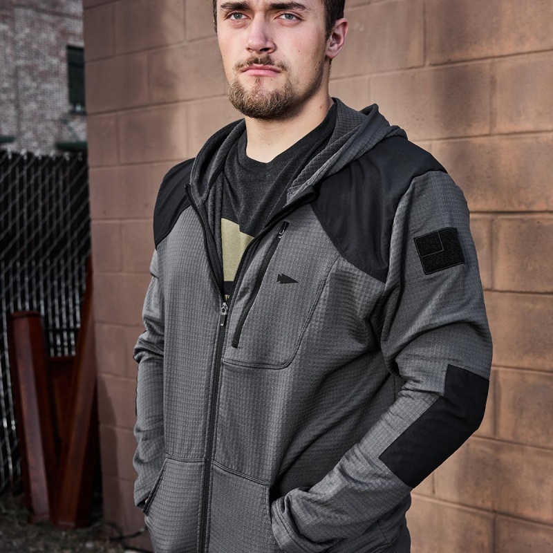 Goruck Indestructible Grid Fleece Full Zip Tops Men Grey / Black | DE-ORN753042