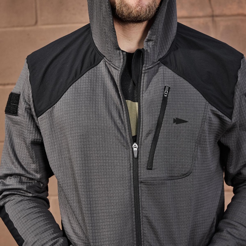 Goruck Indestructible Grid Fleece Full Zip Tops Men Grey / Black | DE-ORN753042