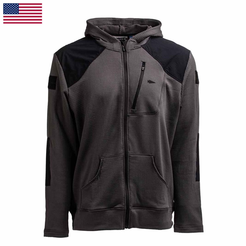 Goruck Indestructible Grid Fleece Full Zip Tops Men Grey / Black | DE-ORN753042