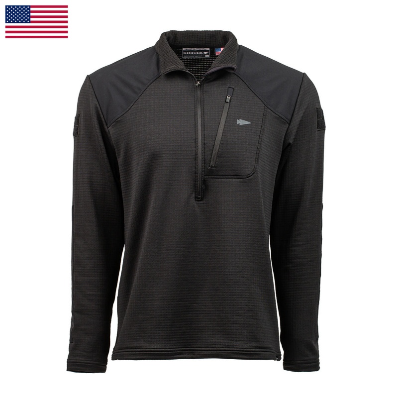 Goruck Indestructible Grid Fleece Half Zip Tops Men Black | DE-YUQ764802