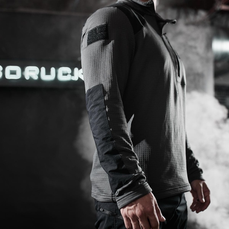 Goruck Indestructible Grid Fleece Half Zip Tops Men Grey | DE-YWC592047