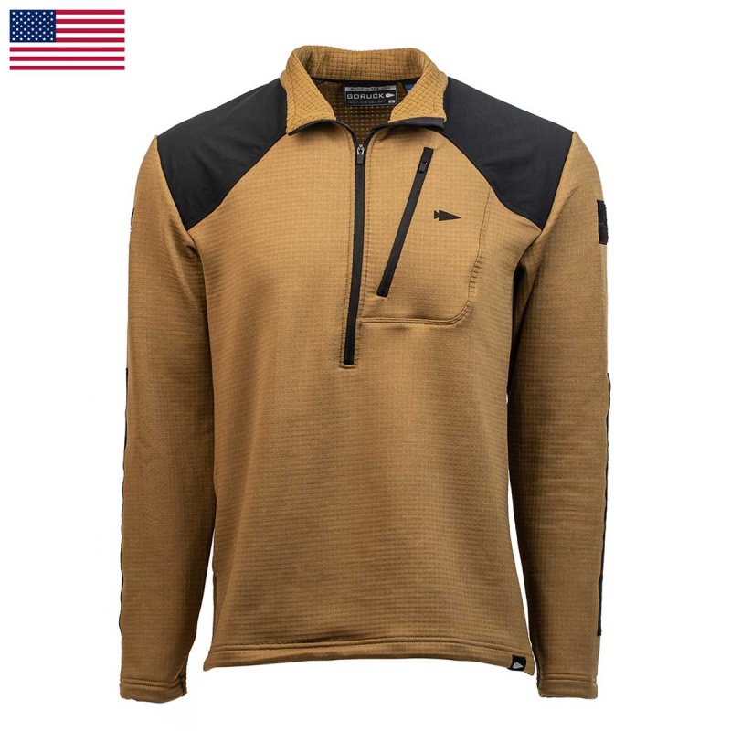Goruck Indestructible Grid Fleece Half Zip Tops Men Khaki | DE-TGI486201