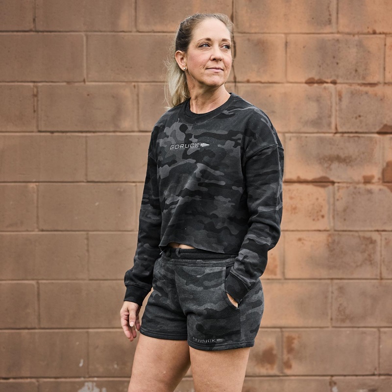 Goruck Sweat Shorts Women Black Camo / Dark Grey | DE-POJ792058